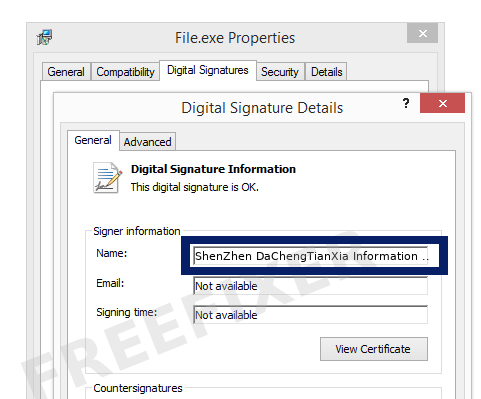 Screenshot of the ShenZhen DaChengTianXia Information Technology Co., Ltd. certificate